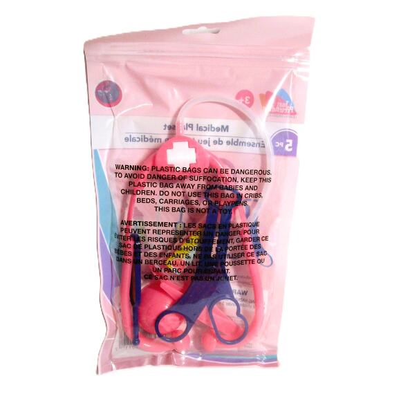 Just Pretending Medical Playset Pink Plastic 5 Pieces Stethoscope Thermometer + - Picture 2 of 2